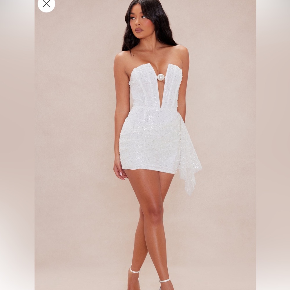 White Sequin Strapless Mini Skirt - Glam Party Mini